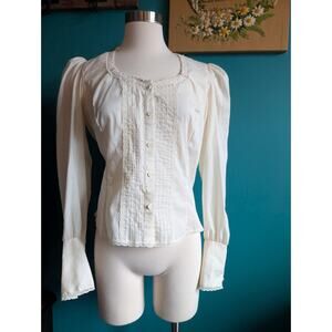 Vintage Cream Lace Blouse Long Sleeve Romantic Victorian Style Top 1970s
